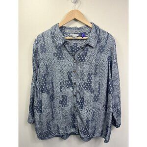 Catherines Shirt Women 1X Petite Blue 3/4 Sleeve Blouse Bandana 18 20 Button
